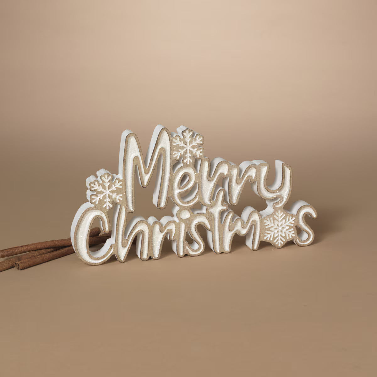 ITEM G2855830 - 12"L WOOD "MERRY CHRISTMAS" TABLETOP SIGN WITH GLITTER
