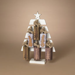 ITEM G2855970 - 5.75"H WOOD HOLIDAY DESIGN HANGING TAG - 6 ASSORTED