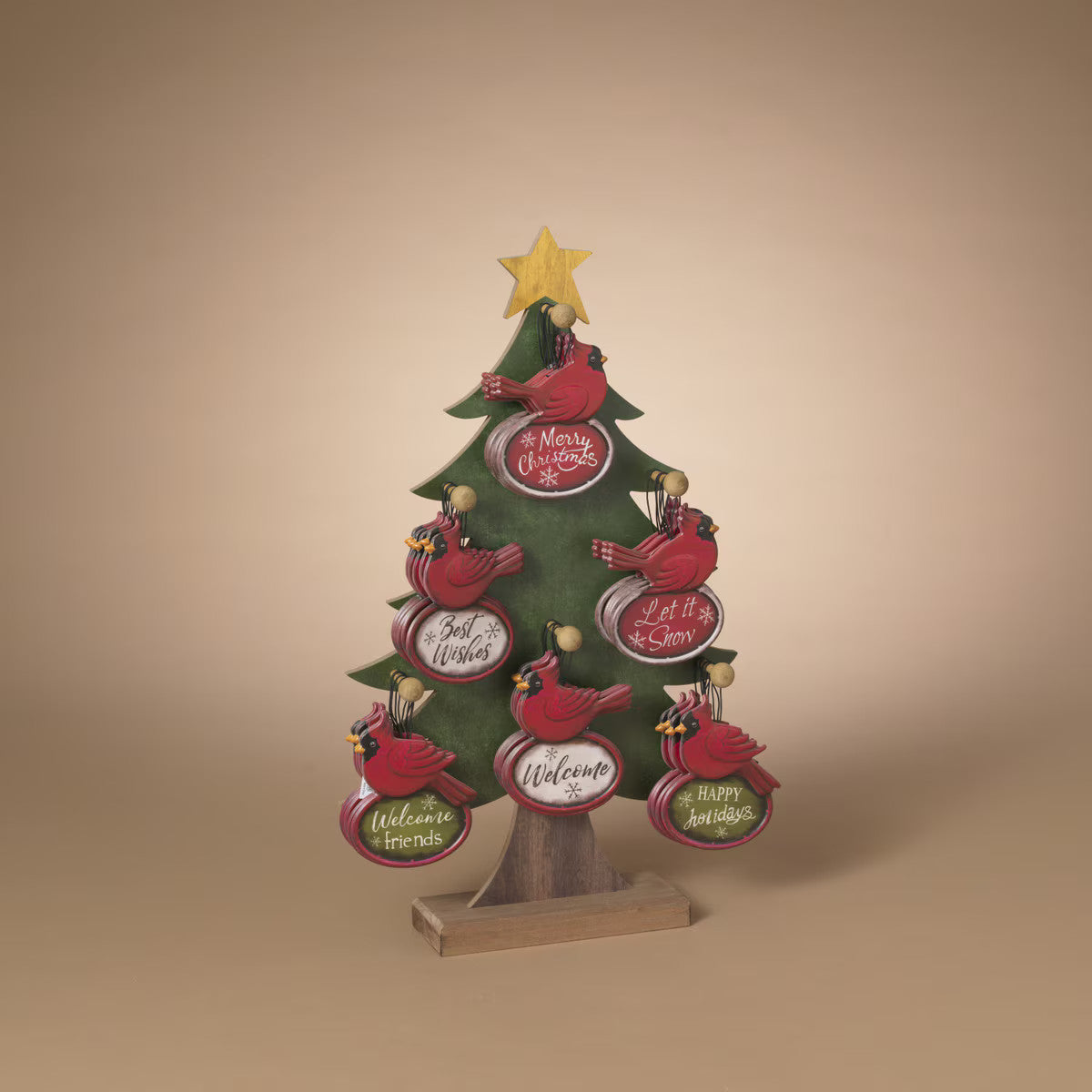 ITEM G2858250 - 5"H METAL EMBOSSED HOIDAY CARDINAL WITH SIGN ORNAMENT - 6 ASSORTED