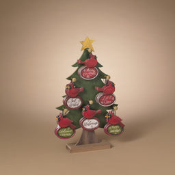 ITEM G2858250 - 5"H METAL EMBOSSED HOIDAY CARDINAL WITH SIGN ORNAMENT - 6 ASSORTED