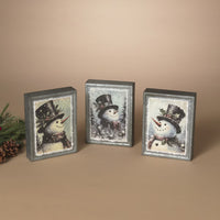 ITEM G2858400 - 8"H METAL HOLIDAY SNOWMAN DESIGN BLOCK - 3 ASSORTED