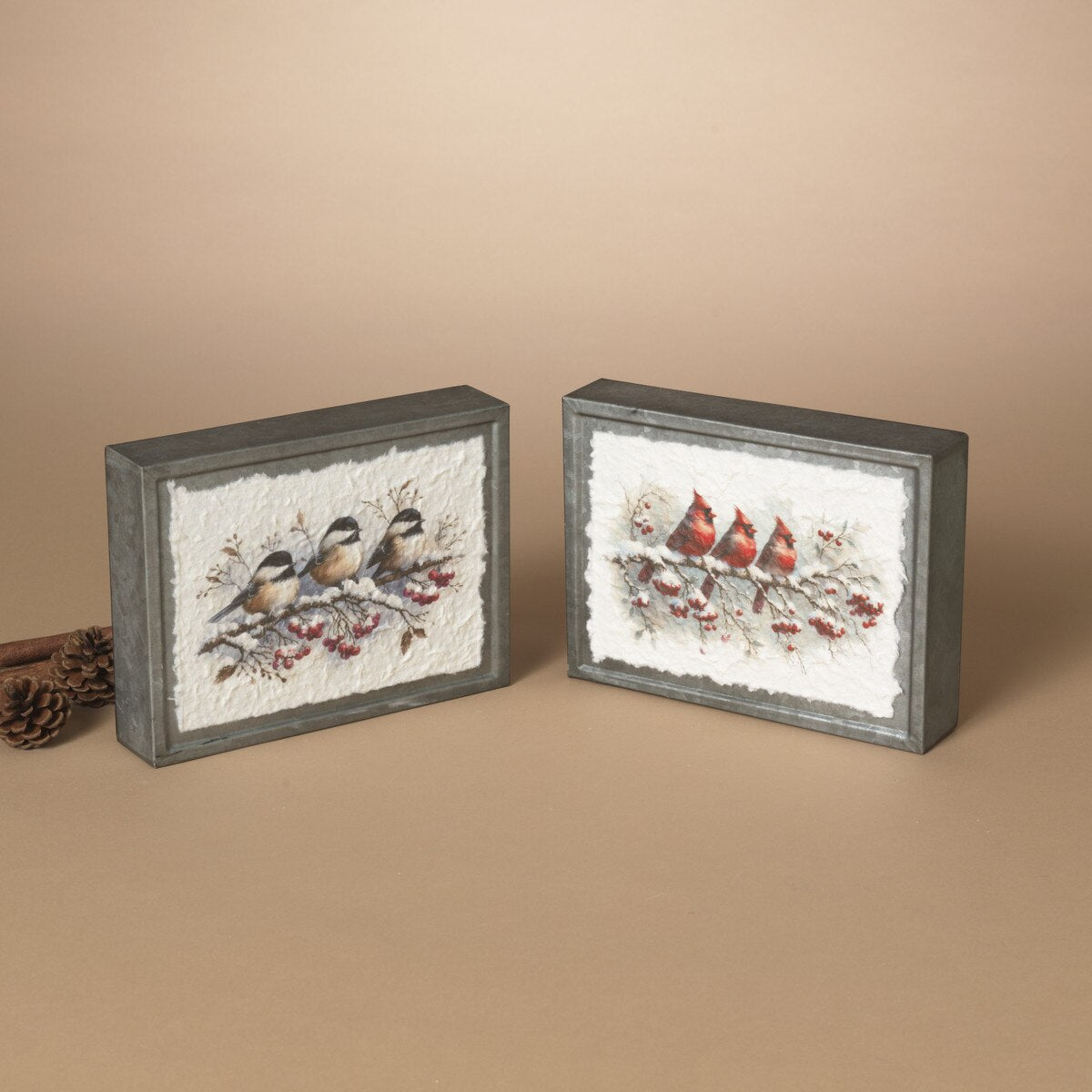ITEM G2858470 - 8"L METAL HOLIDAY BIRDS DESIGN BLOCK - 2 ASSORTED