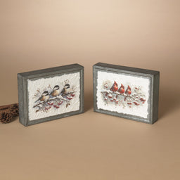 ITEM G2858470 - 8"L METAL HOLIDAY BIRDS DESIGN BLOCK - 2 ASSORTED