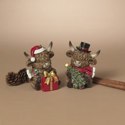 ITEM G2864840 - 4.5"H RESIN HOLIDAY HIGHLAND COW - 2 ASSORTED