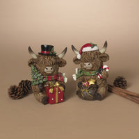 ITEM G2864860 - 5.5"H RESIN HOLIDAY HIGHLAND COW - 2 ASSORTED