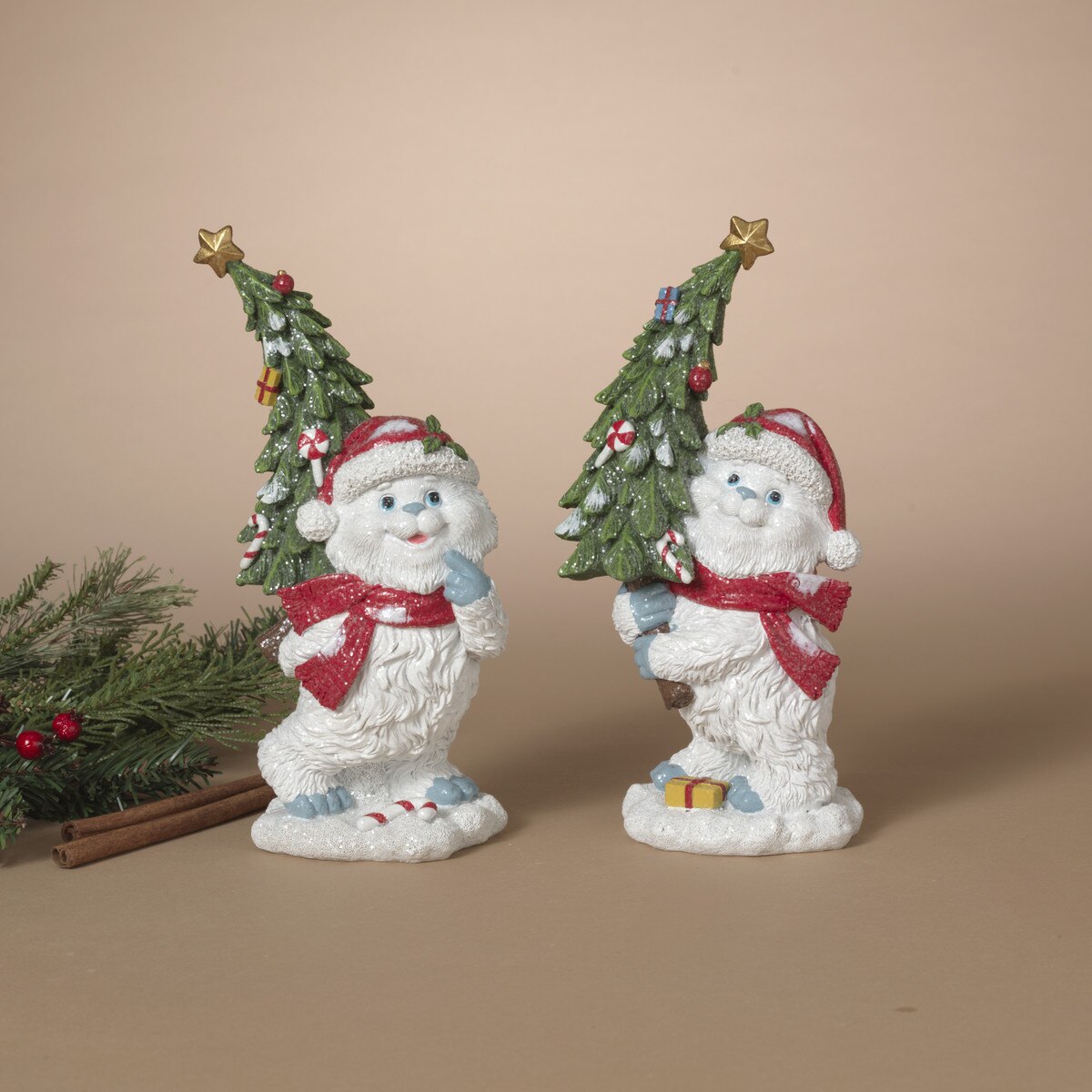 ITEM G2872920 - 9.25"H RESIN HOLIDAY YETI W/ TREE - 2 ASSORTED
