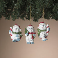 ITEM G2872930 - 3.75"H RESIN HOLIDAY YETI ORNAMENT - 3 ASSORTED