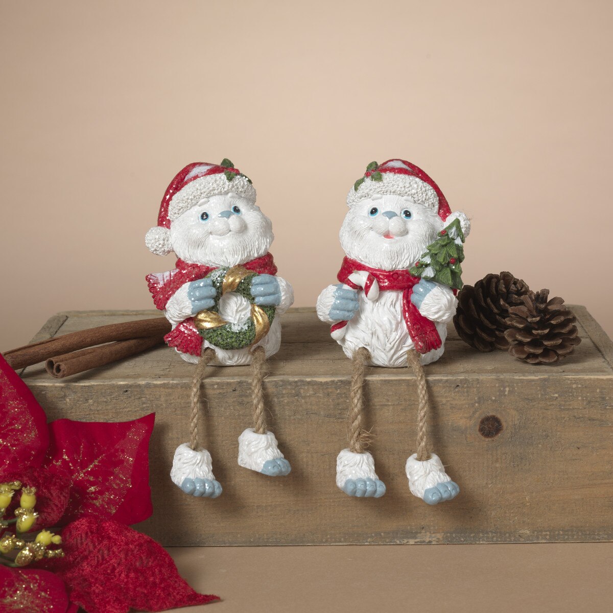 ITEM G2872960 - 3.75"H RESIN HOLIDAY YETI SHELF SITTER - 2 ASSORTED