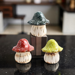 ITEM KOP 10761 - 4" X 3.75" MUSHROOMS WITH GLAZED TOP - 3 ASSORTED