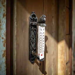 ITEM KOP 16276 - 3.5" X 8"  CAST IRON BIRD THERMOMETER