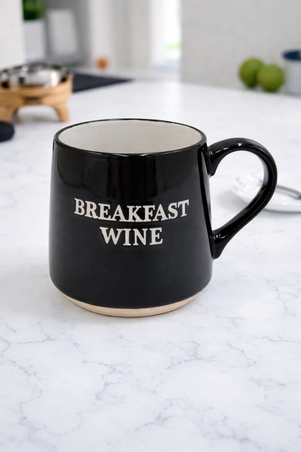 ITEM KOP 25130 - 3.75inX4in "BREAKFAST WINE" FAT BOTTOM MUG