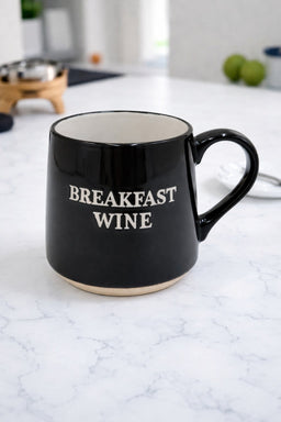ITEM KOP 25130 - 3.75inX4in "BREAKFAST WINE" FAT BOTTOM MUG