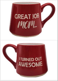 ITEM KOP 25595 - 3.75inX4in "GREAT JOB MOM" DOUBLE SIDED FAT BOTTOM MUG