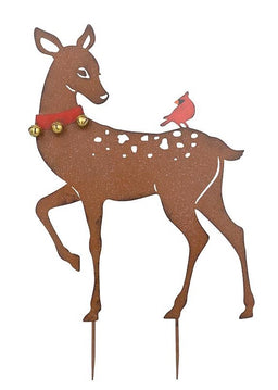 ITEM KOP 43451 - 20"X32" METAL DEER WITH CARDINALS STAKE