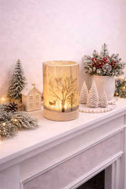 ITEM KOP 43474 - 3.5"X6" LED GLASS CYLINDER WITH REINDEER DESIGN - CLOSED TOP