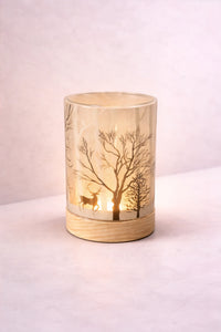 ITEM KOP 43474 - 3.5"X6" LED GLASS CYLINDER WITH REINDEER DESIGN - CLOSED TOP