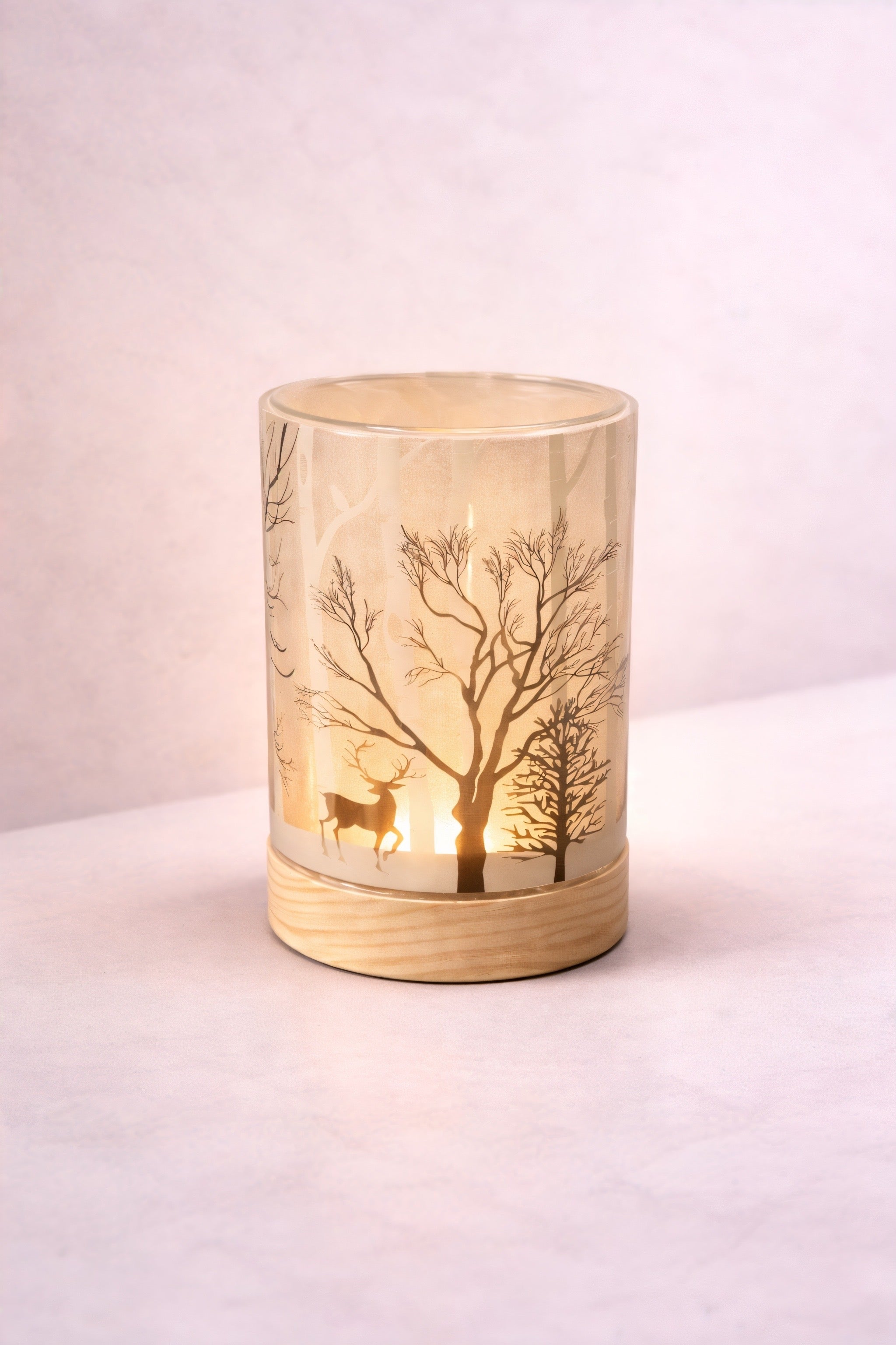 ITEM KOP 43474 - 3.5"X6" LED GLASS CYLINDER WITH REINDEER DESIGN - CLOSED TOP