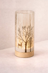 ITEM KOP 43475 - 3.5X8" LED GLASS CYLINDER WITH REINDEER DESIGN - CLOSED TOP