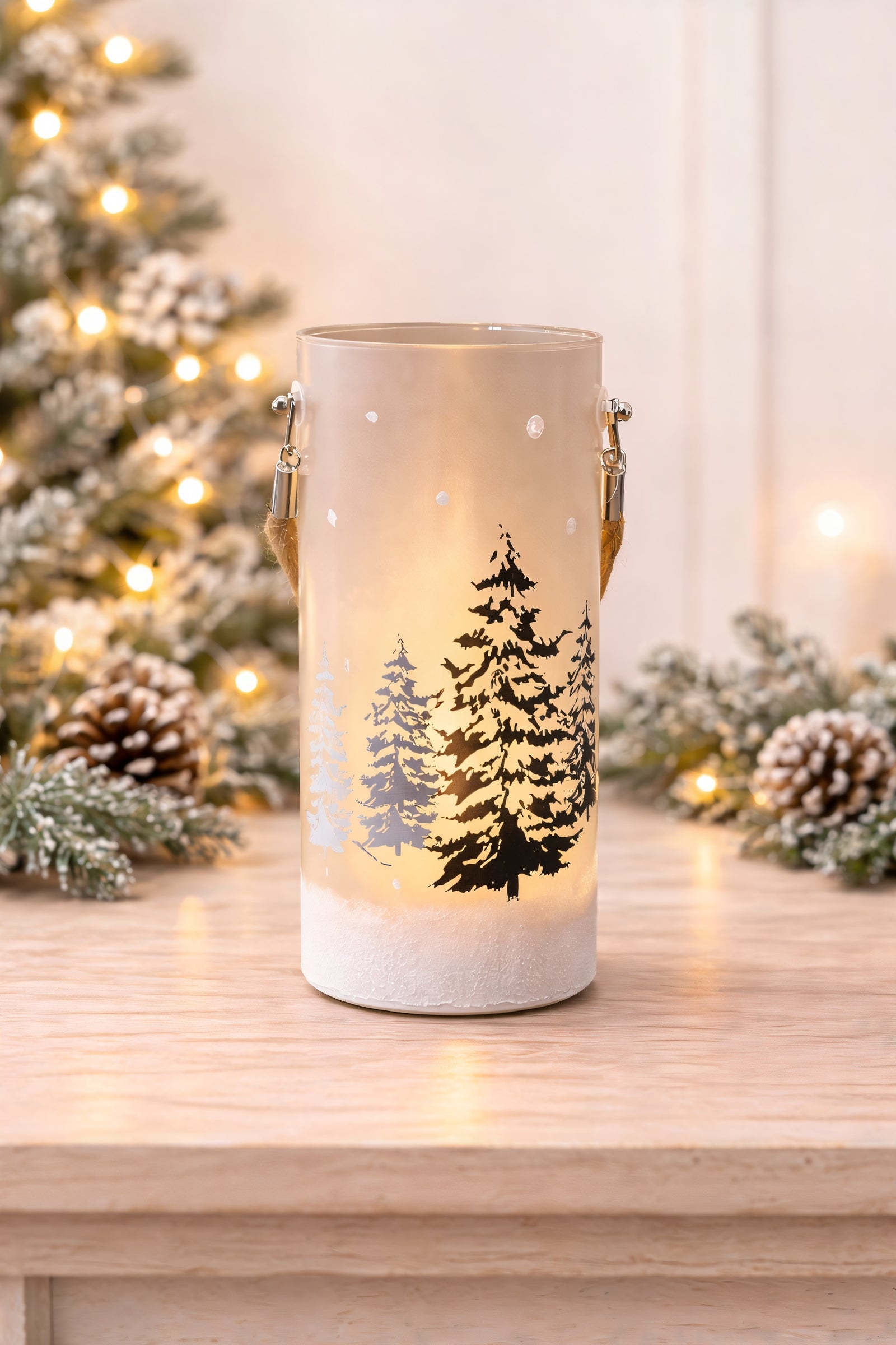 ITEM KOP 43484 - 4"X8" LED GLASS CYLINDER WITH TREES DESIGN