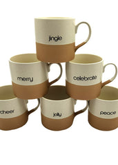 ITEM KOP 45166 - 4"X5"X3.5" HOLIDAY WORD MUGS - 6 ASSORTED