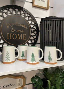 ITEM KOP 45167 - 22OZ CERAMIC HOLIDAY TREE MUGS IN A GIFTBOX - 4 ASSORTED SAYINGS