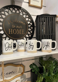 ITEM KOP 45169 - 22OZ CERAMIC HOLIDAY SCRIPT MUGS IN A GIFTBOX - 4 ASSORTED SAYINGS