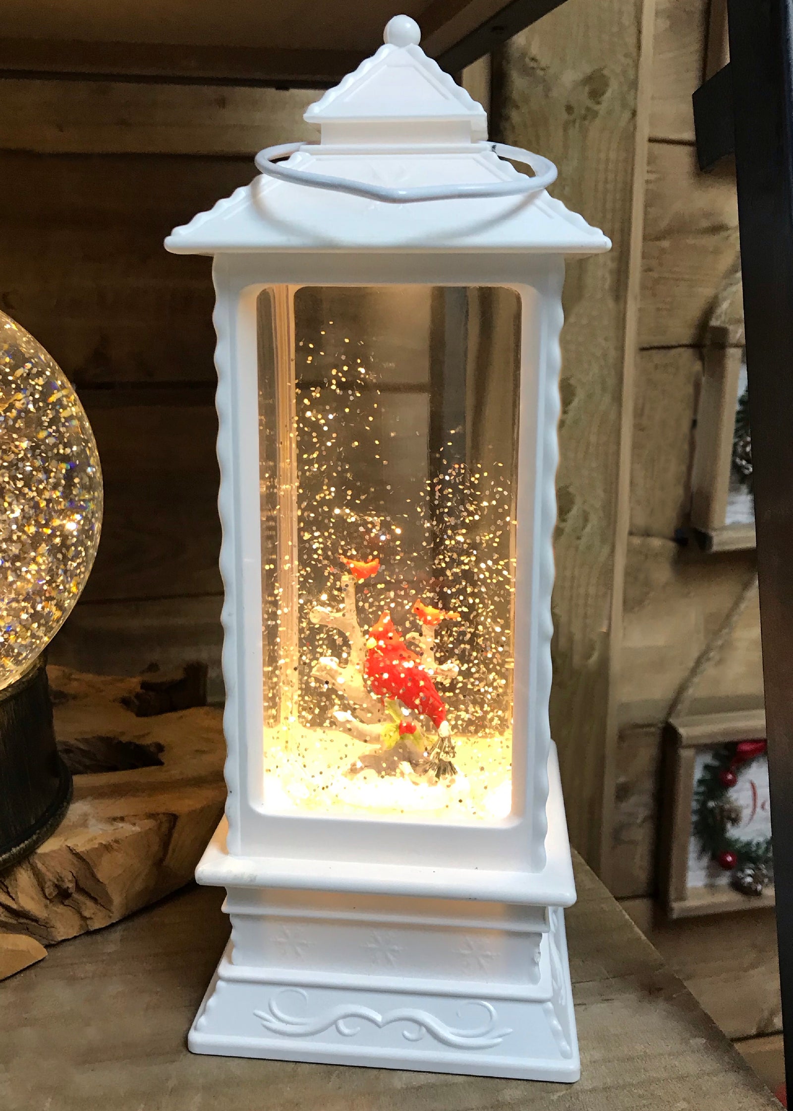 ITEM KOP 46775 - 12" X 4" LED CARDINAL LANTERN SNOWGLOBE WITH TIMER FEATURE