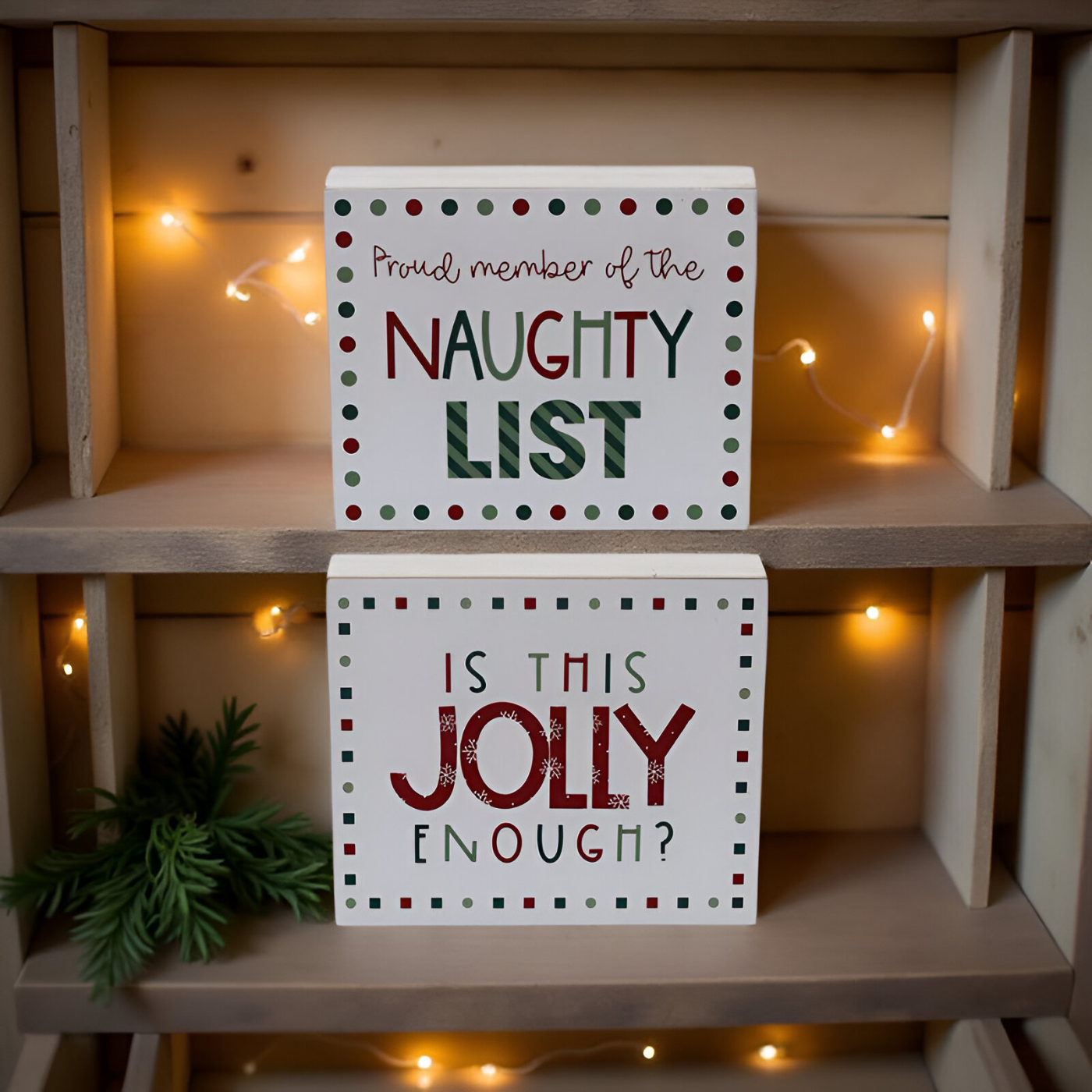 ITEM KOP 48462 - 8.5"X7" WOODEN FUNNY CHRISTMAS SIGNS - 2 ASSORTED SAYINGS