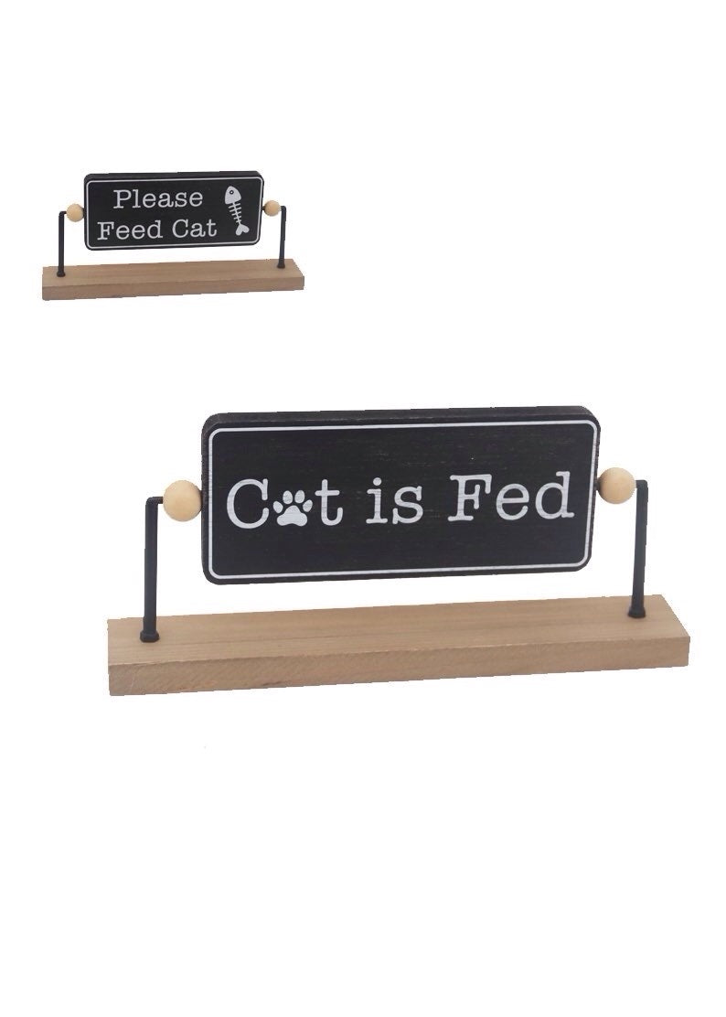 ITEM KOP 52275 - 11"X5" WOOD AND METAL REVERSIBLE CAT FED SIGN