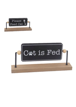 ITEM KOP 52275 - 11"X5" WOOD AND METAL REVERSIBLE CAT FED SIGN