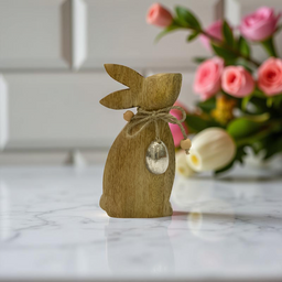 ITEM KOP 52747 - 3"X1.5"X5.5" MANGO WOOD RABBIT WITH METAL EGG NECKLACE