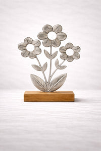 ITEM KOP 52757 - METAL FLOWER ON WOODEN BASE