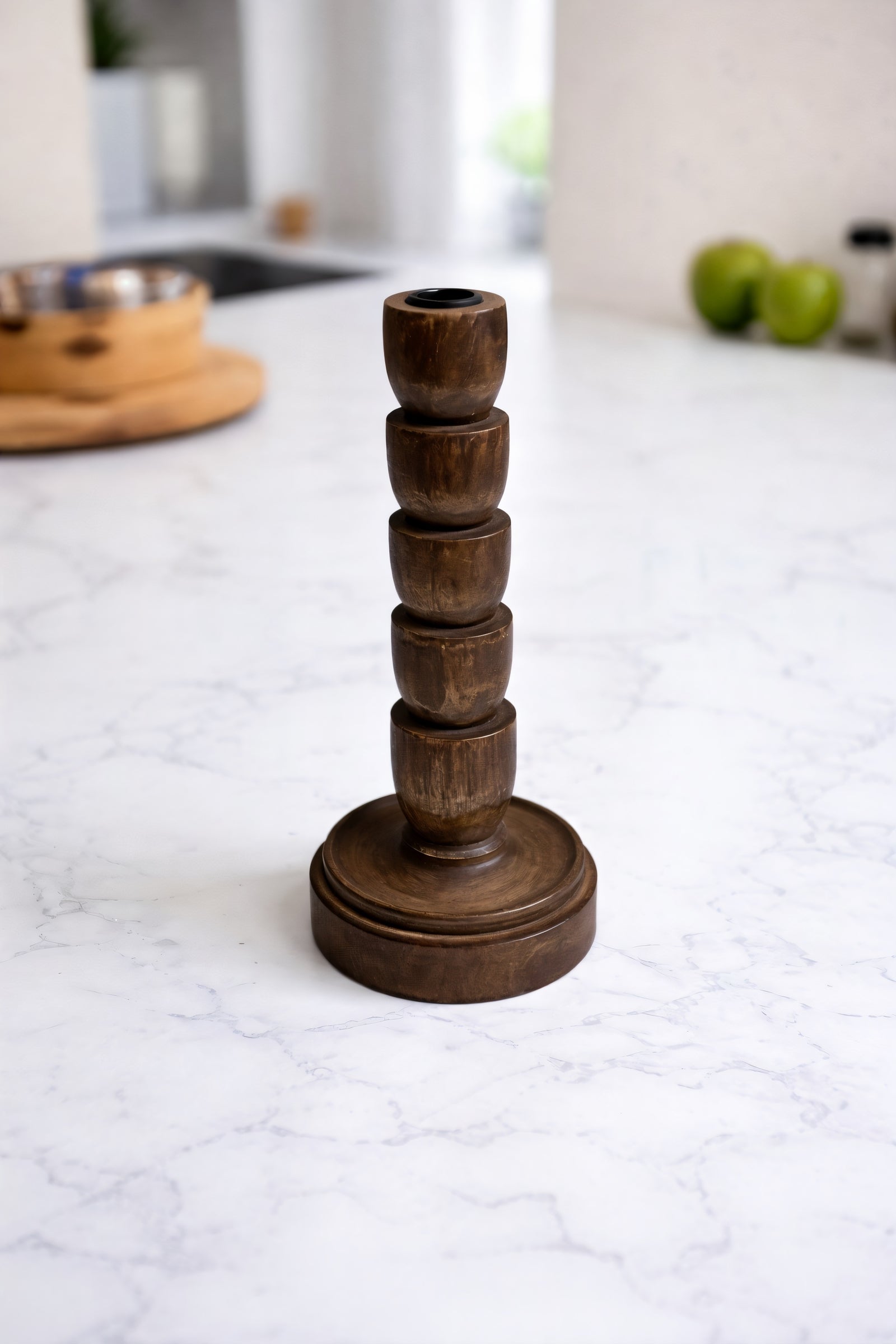 ITEM KOP 53619 - 4" X 12" MEDIUM WOOD CANDLE HOLDER