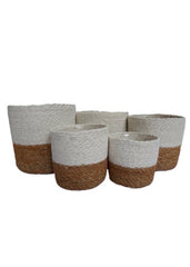 ITEM KOP 54001 - 8", 7", 6.25", 5.5", 4.75" LINED JUTE PLANTERS - SET OF 5