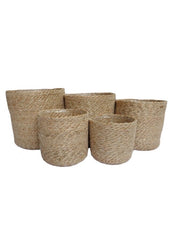 ITEM KOP 54004 - 8", 7", 6.25", 5.5", 4.75" LINED JUTE PLANTERS - SET OF 5