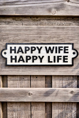ITEM KOP 55767 - 8.5"X2" WHITE WROUGHT IRON "HAPPY WIFE HAPPY LIFE" SIGN