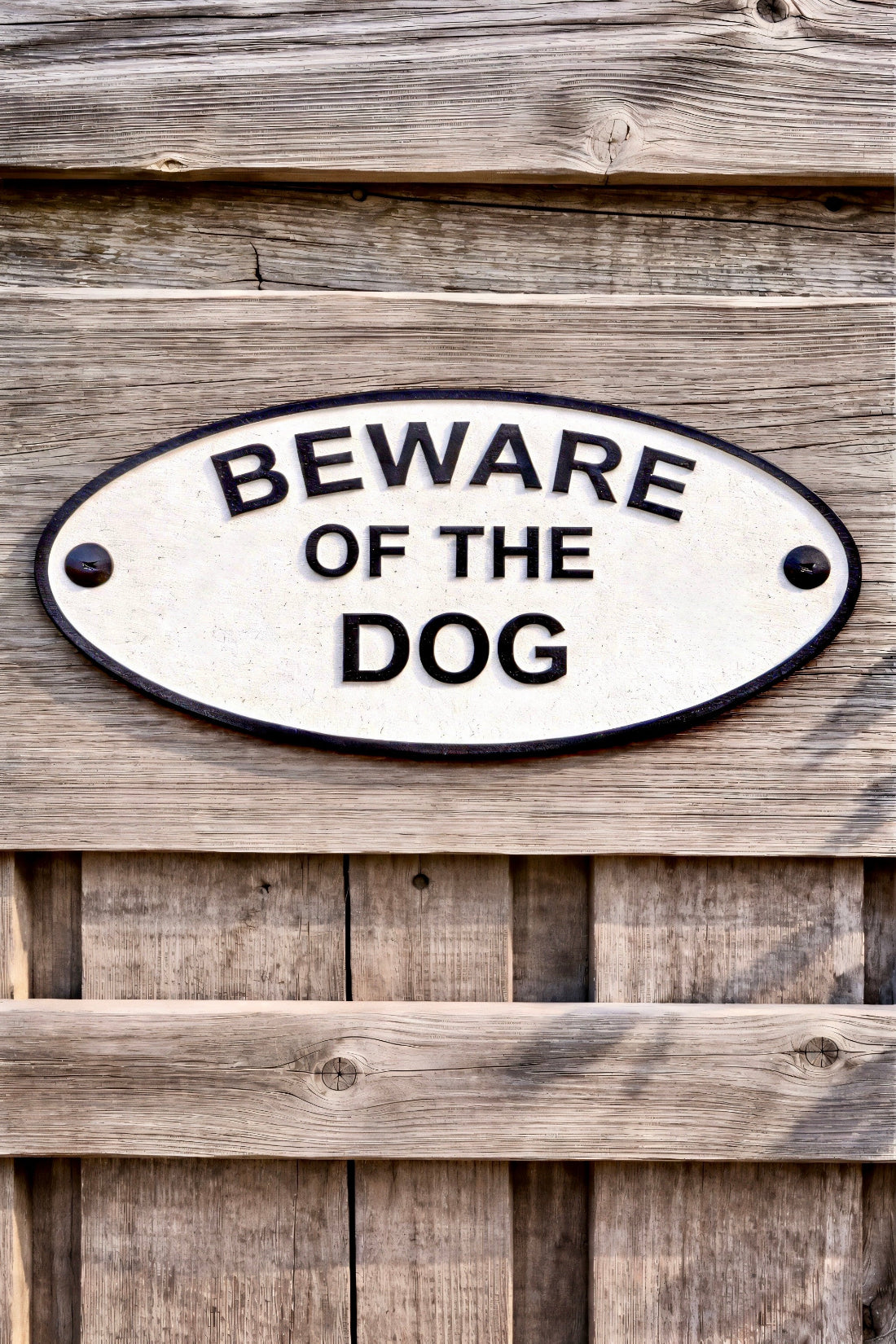 ITEM KOP 55769 - 7"X3.5" OVAL WHITE WROUGHT IRON "BEWARE OF THE DOG" SIGN