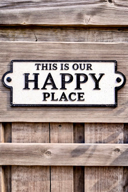 ITEM KOP 55770 - 6"X3" WHITE WROUGHT IRON "THIS IS OUR HAPPY PLACE" SIGN