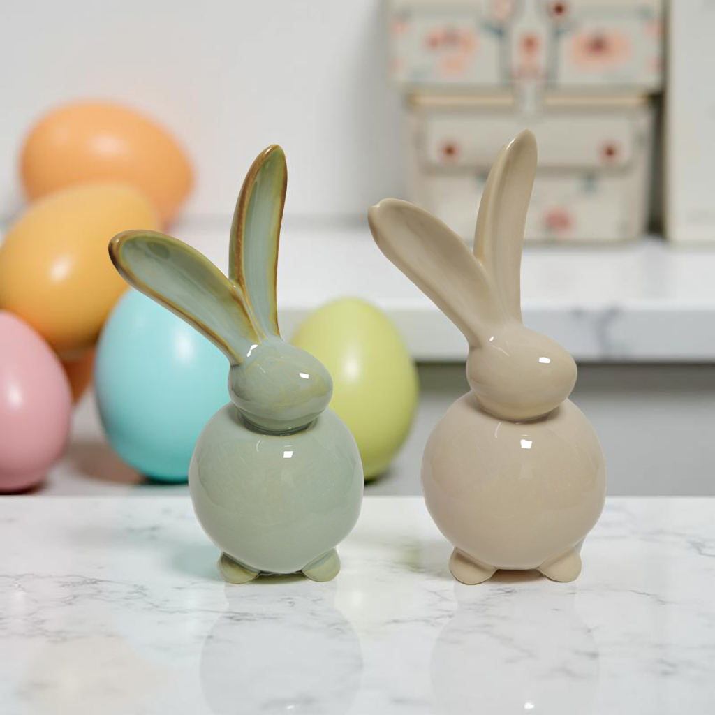 ITEM KOP 57410 - 4.25"X4"X8.75" CERAMIC BUNNY LOOKING LEFT - 2 ASSORTED COLOURS