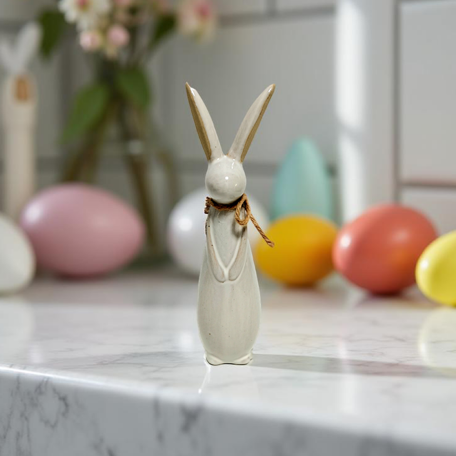 ITEM KOP 57416 - 2.5"X2.25"X9" PORCELAIN RABBIT WITH BOW