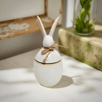 ITEM KOP 57420 - 4.5"X9.5" PORCELAIN RABBIT CONTAINER WITH BOW