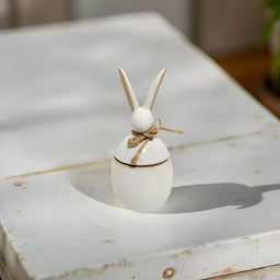 ITEM KOP 57421 - 3.5"X7.5" PORCELAIN RABBIT CONTAINER WITH BOW