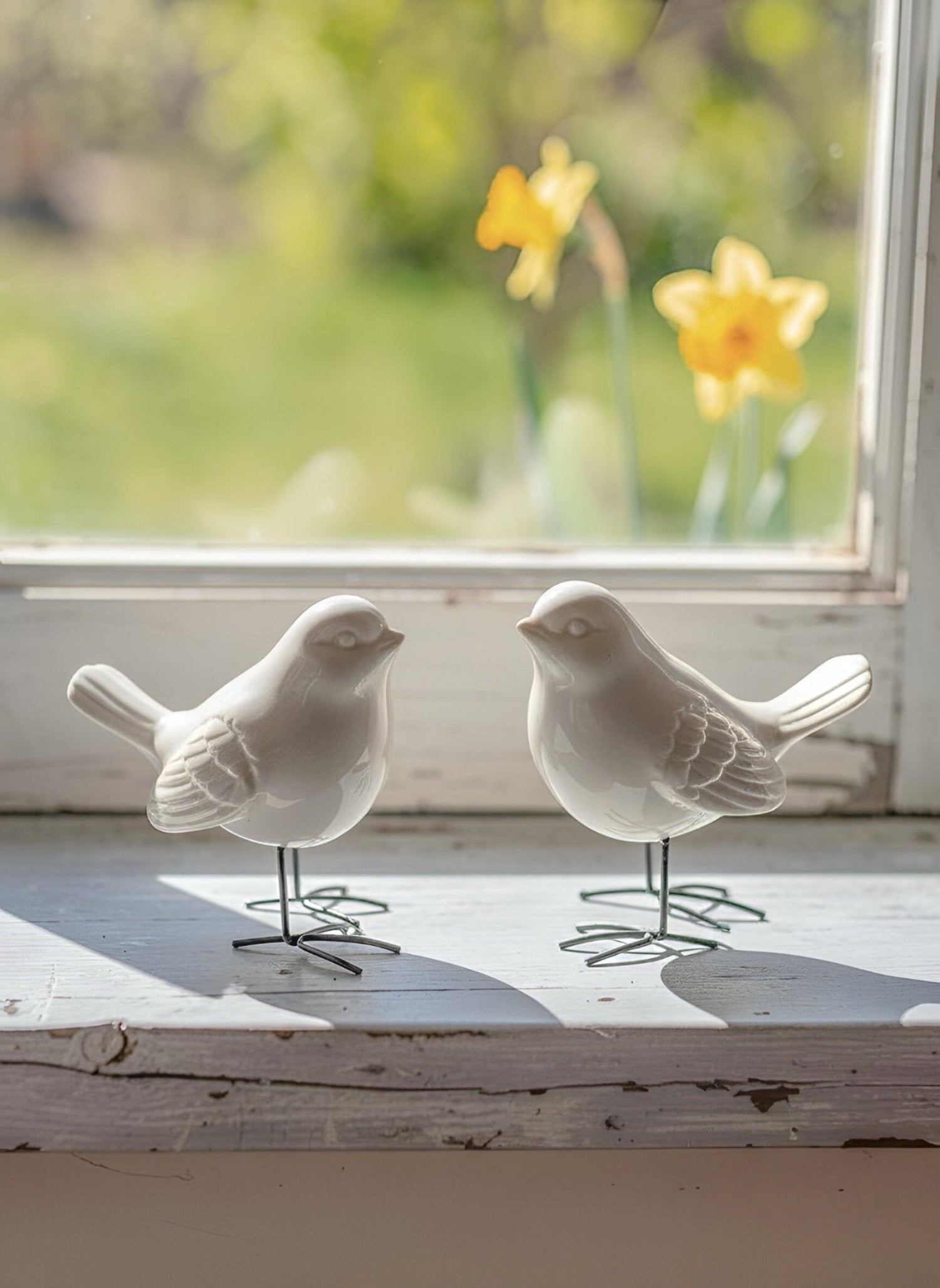 ITEM KOP 57423 - 4.5"X4.5" PORCELAIN STANDING BIRD WITH METAL FEET - 2 ASSORTED