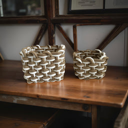 ITEM KOP 57507 - 9"X7" (L) WOVEN PLANTERS - SET OF 2 (PLASTIC LINED)
