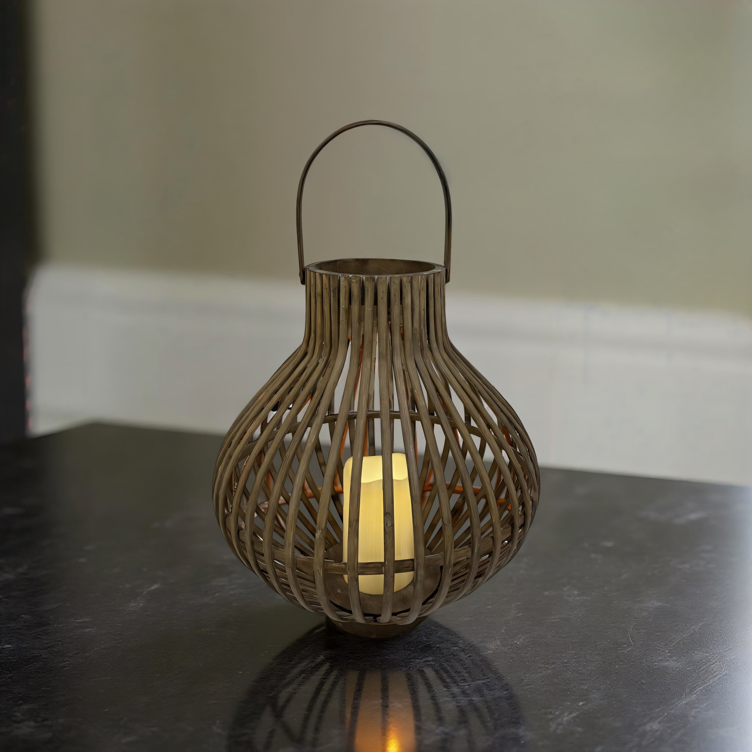 ITEM KOP 70501 - 12.5" X 13.75" LED BAMBOO LANTERN