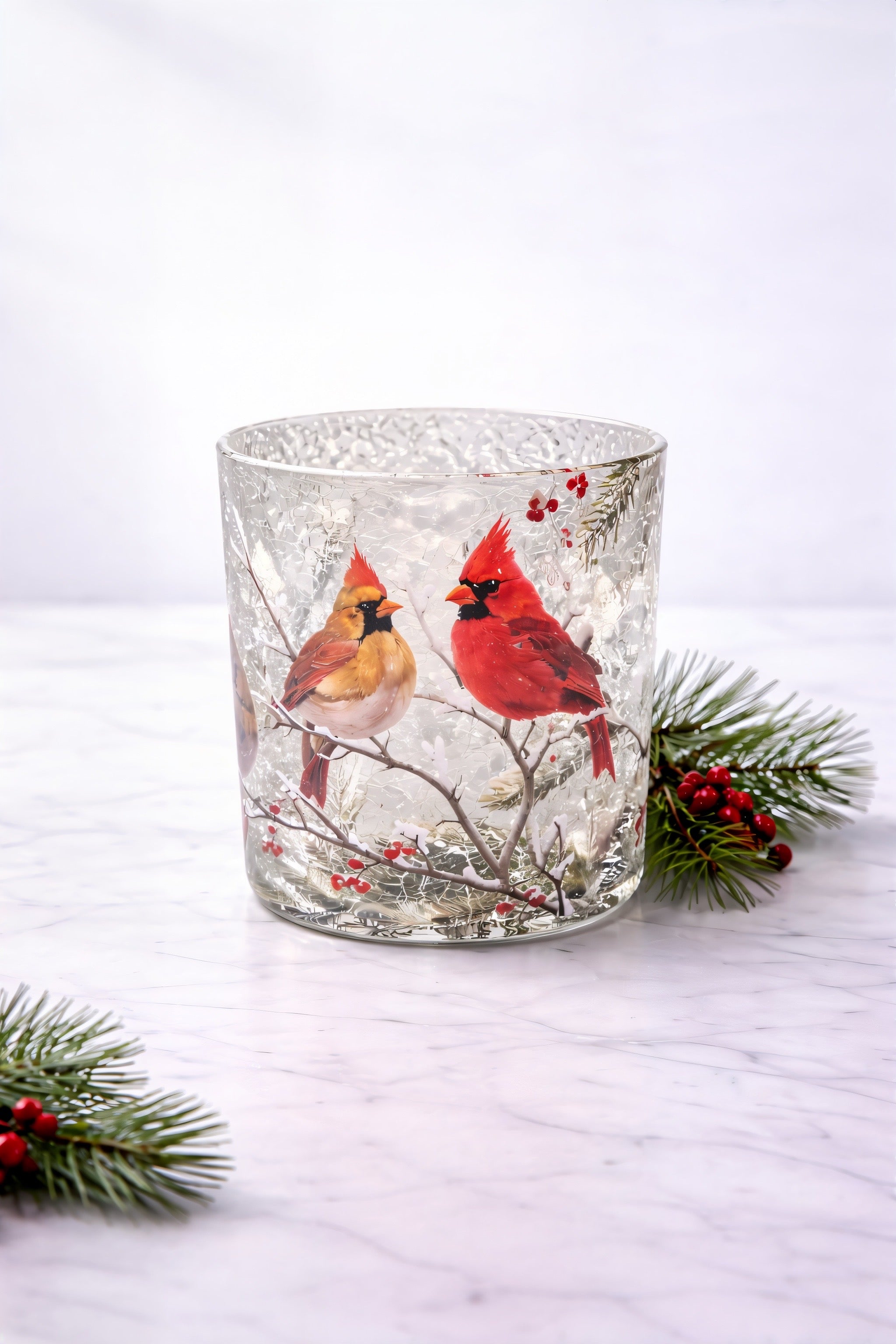 ITEM KOP 80623 - 4.5"X5" GLASS CARDINAL CANDLE HOLDER