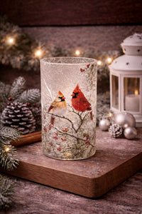 ITEM KOP 80624 - 5"X8" GLASS CARDINAL CANDLE HOLDER