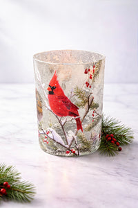 ITEM KOP 80624 - 5"X8" GLASS CARDINAL CANDLE HOLDER