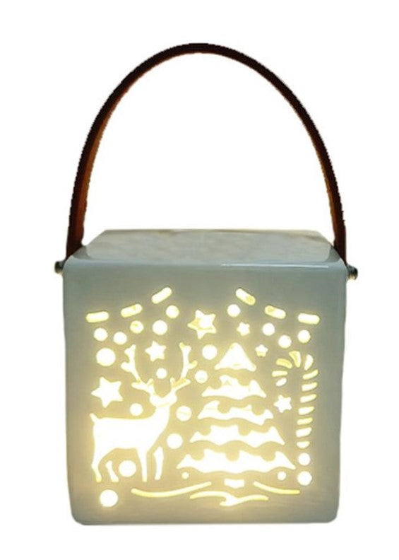 ITEM KOP 80719 - 4.25"X4.25"X4" LED LANTERN WITH REINDEER AND TREES