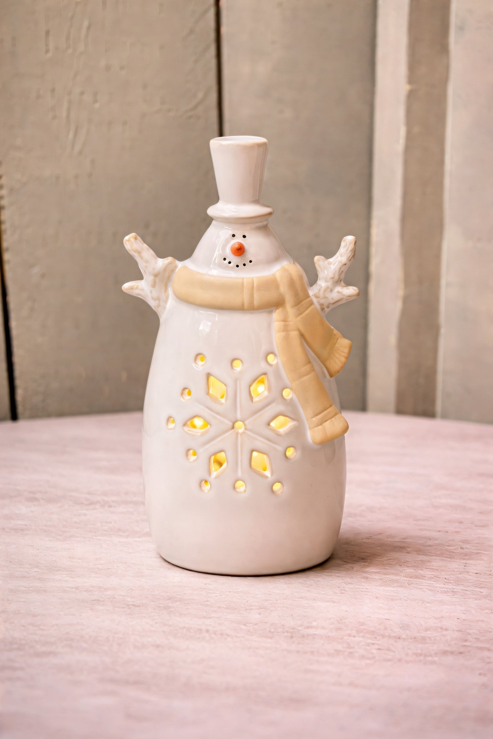 ITEM KOP 80724 - 3.5"X2"X6" LED CERAMIC SNOWMAN FIGURINE